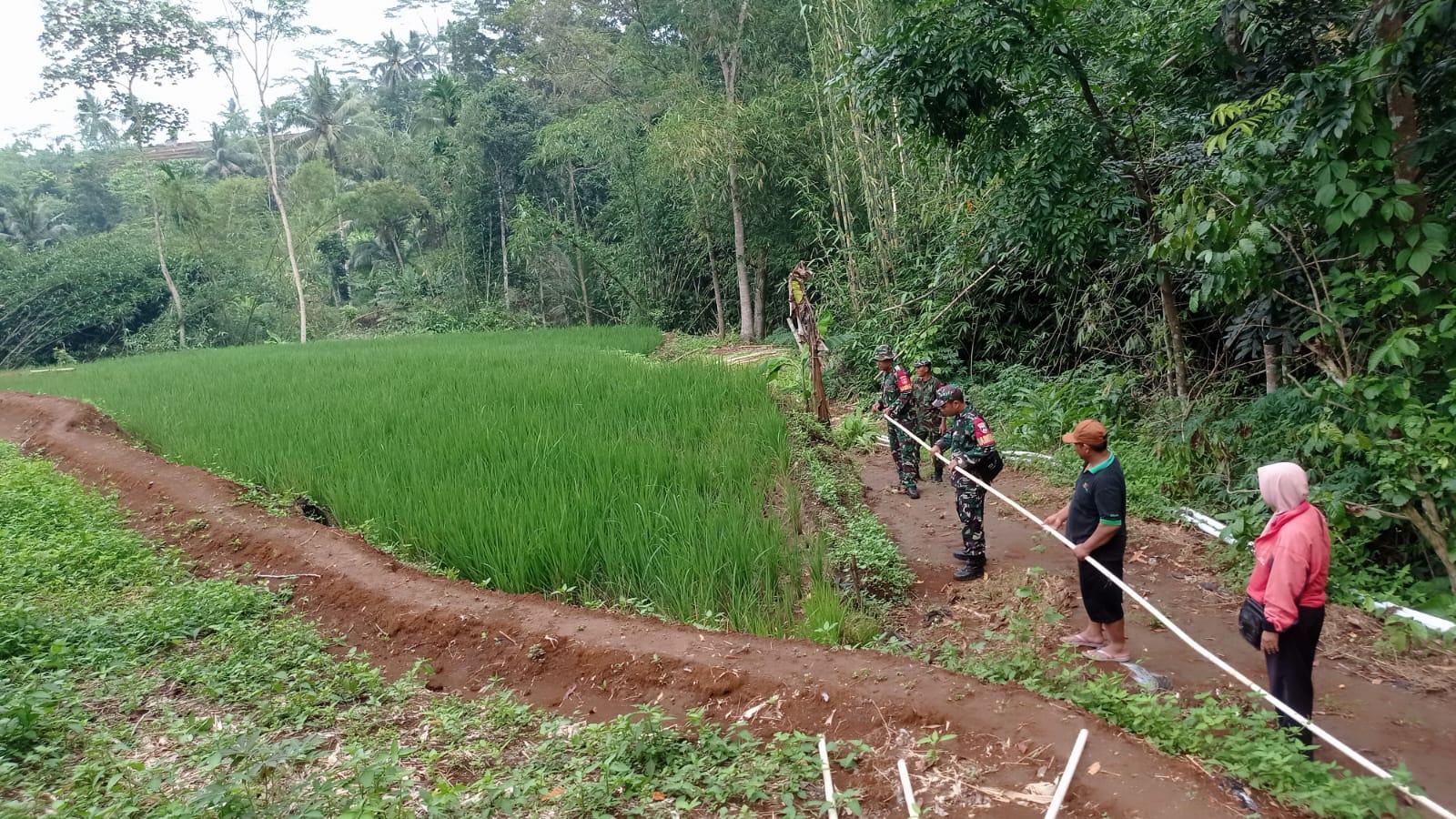 Babinsa Bantu Irigasi Lahan Sawah Baru di Bawang